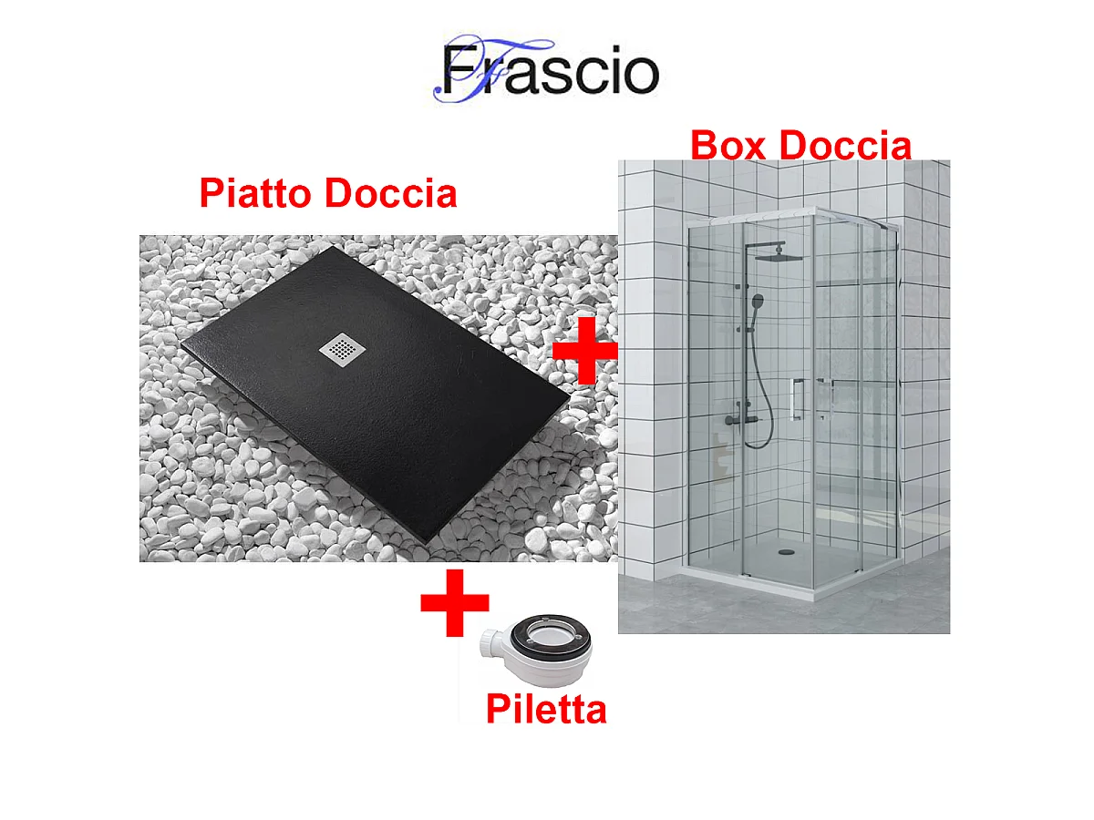 Piatto Doccia 75X110 cm Vulcano Line Extra Slim Nero + Box doccia 75x110 cm Alto 200 cm Con Apertura Ad Angolo
