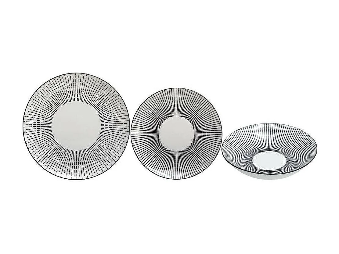 Service de Table 18 Pièces "Lunis" 27cm Noir & Blanc