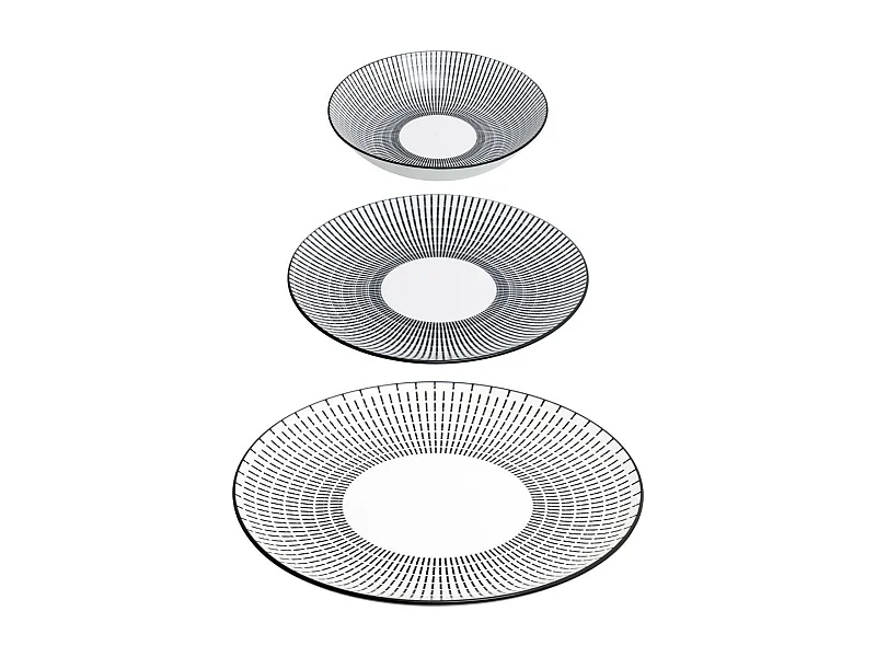 Service de Table 18 Pièces "Lunis" 27cm Noir & Blanc