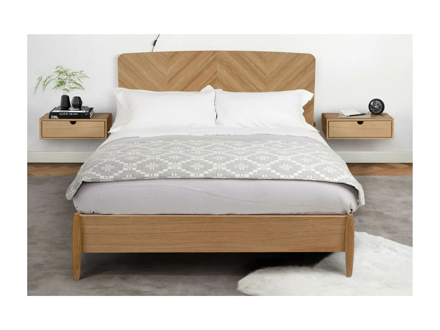 Lit Design en Bois "Bonegin" 140x200cm Chêne