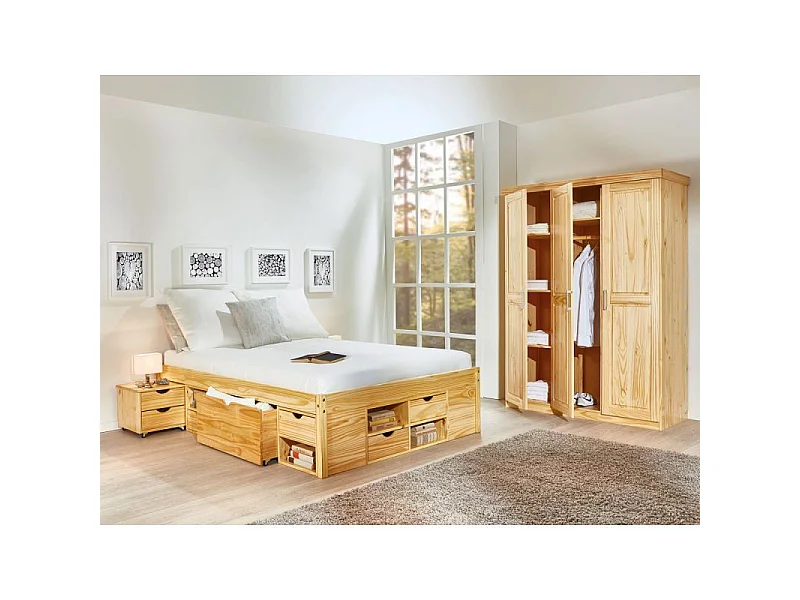 Lit Multi-Rangements "Clark" 180x200cm Naturel