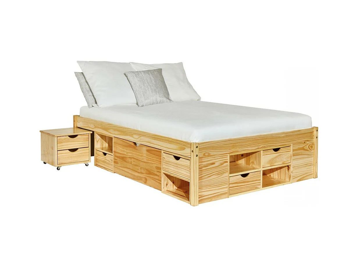 Lit Multi-Rangements "Clark" 140x200cm Naturel