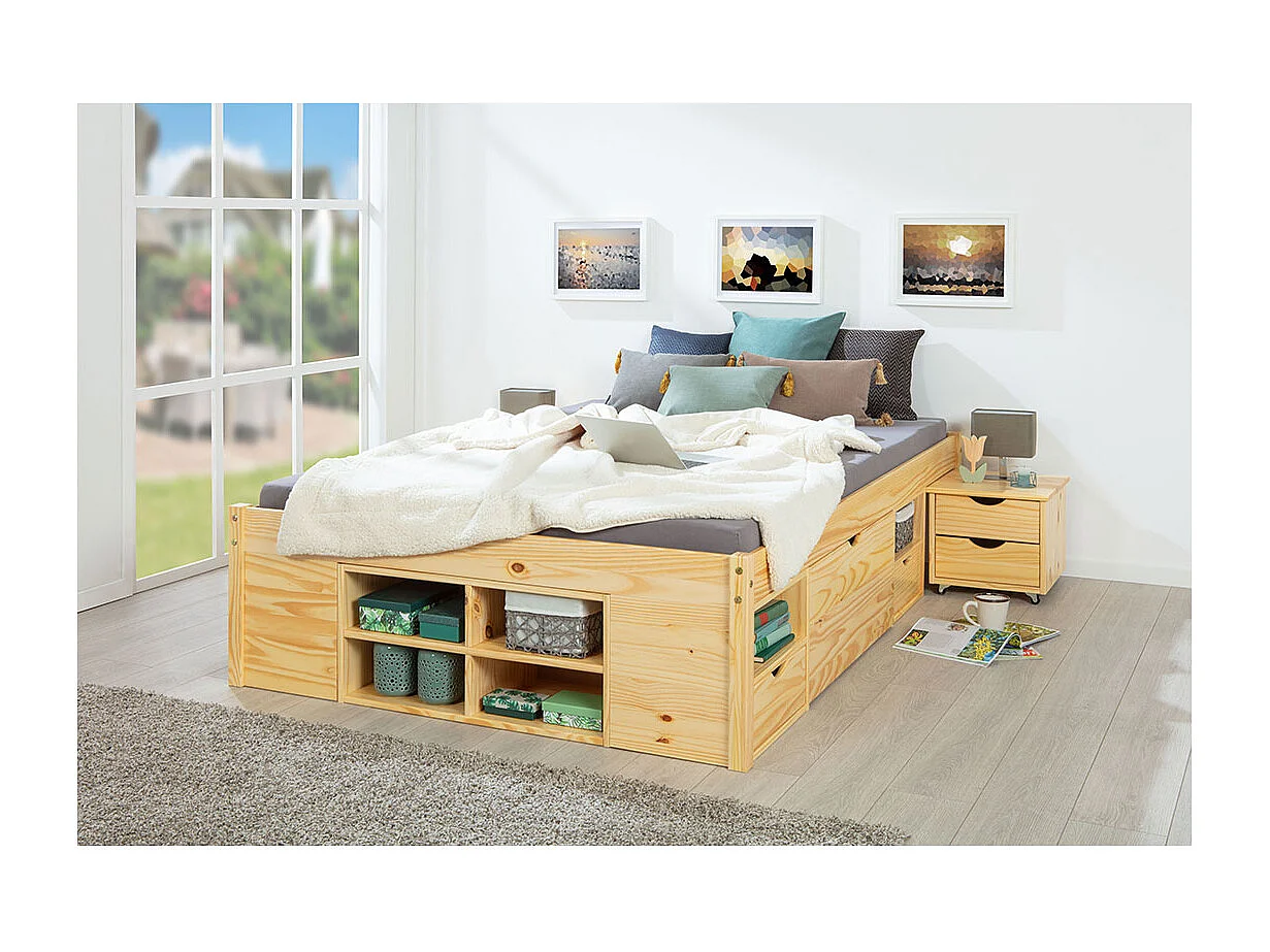 Klass naturel gelakt massief grenen multi-opbergbed 140x200 cm