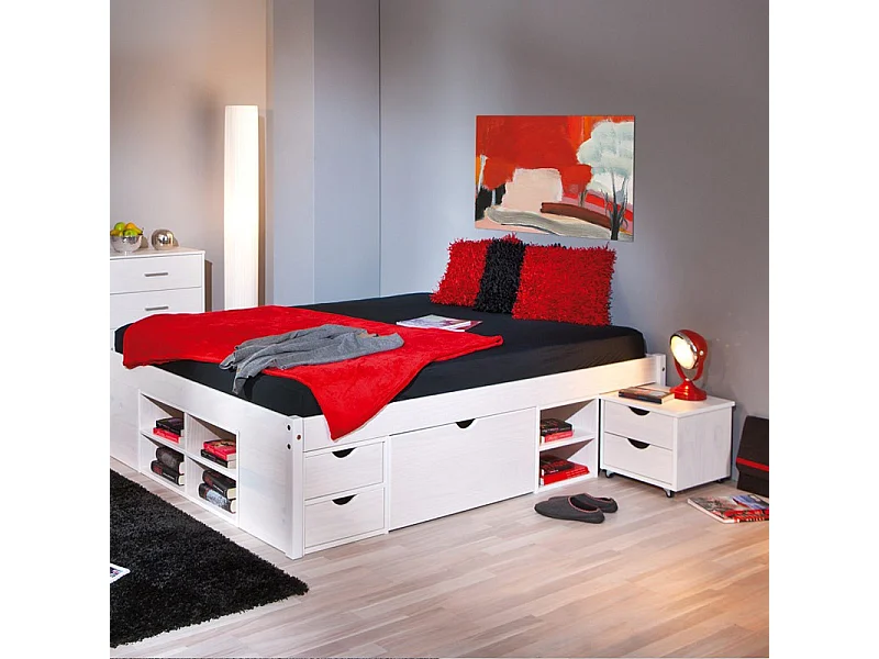 Lit Multi-Rangements "Clark" 140x190cm Blanc