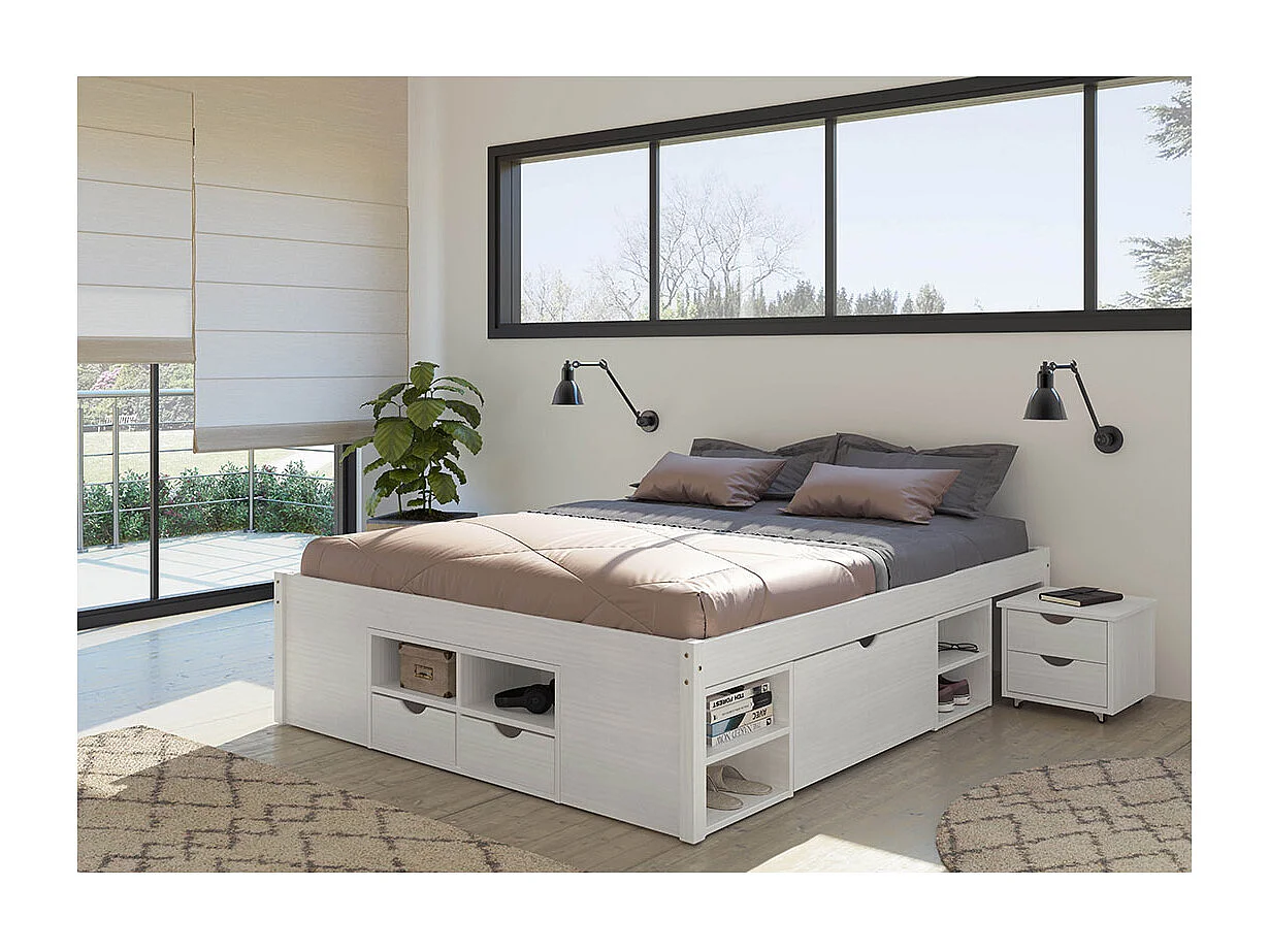 Lit Multi-Rangements "Clark" 140x190cm Blanc