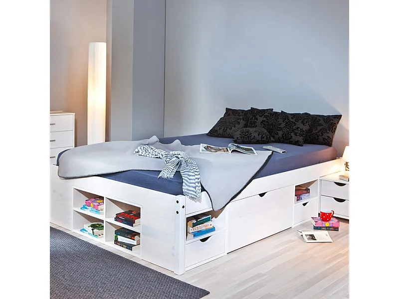 Lit Multi-Rangements "Clark" 180x200cm Blanc