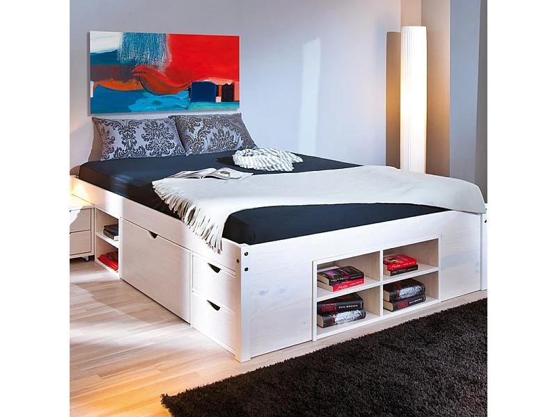 Lit Multi-Rangements "Clark" 160x200cm Blanc