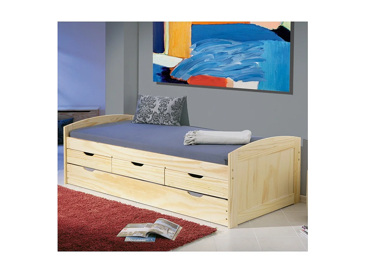 Lit Banquette Enfant Bois "Rob" 90x200cm Naturel