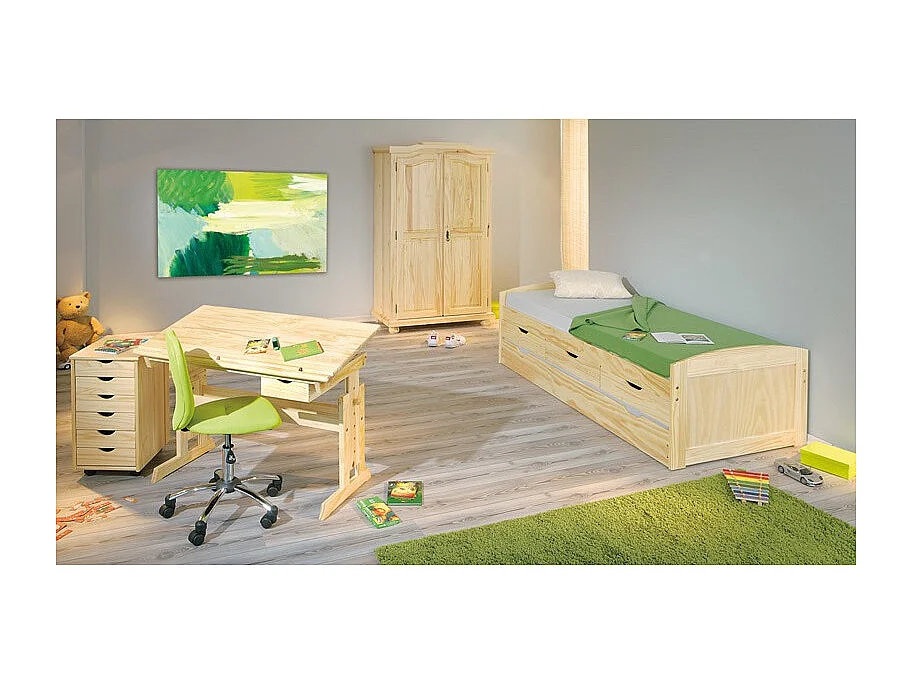 Lit Banquette Enfant Bois "Rob" 90x200cm Naturel