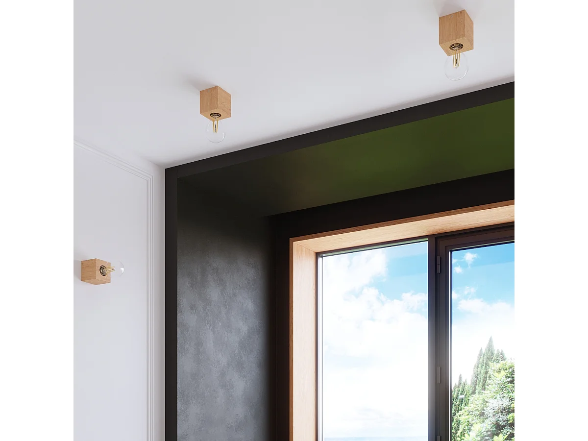 Sollux ARIZ Applique murale carrée à poser en bois naturel E27