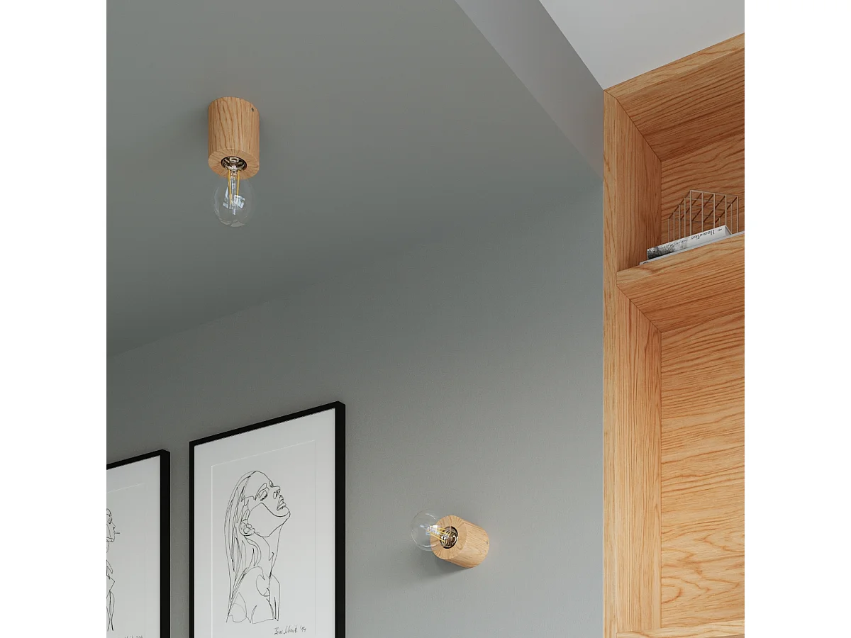 Surface Mounted Round Wall Lamp Natural Wood E27 Runde Aufbau-Wandleuchte Naturholz E27