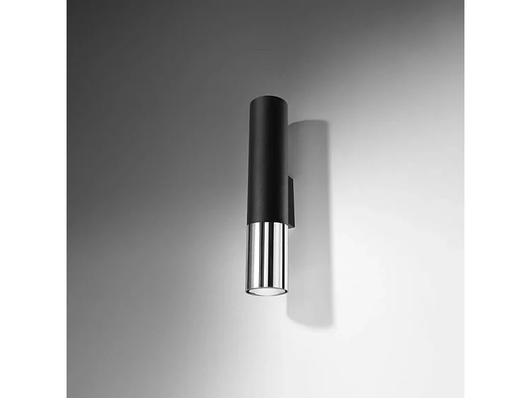 Candeeiros De Parede Loopez Moderno, Aço - 2 Lichtbronnen - L.6 X H.29 Cm - Preto/Cromado