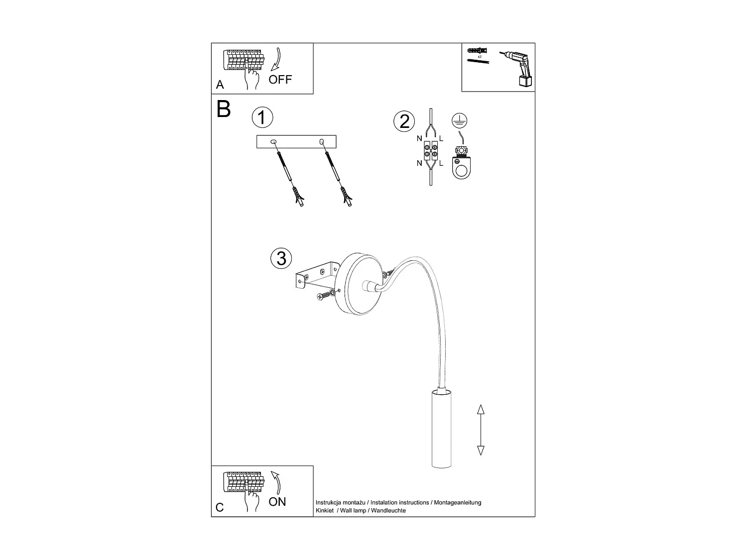 Leselampe Wandleuchte Schwarz G9 Lampada da lettura da parete nera G9