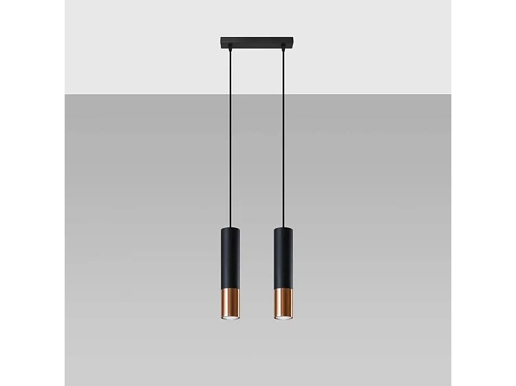 Hanglampen Loopez Modern Van  - 2 Lichtbronnen - L.30 X H.90 Cm - Zwart/Koper