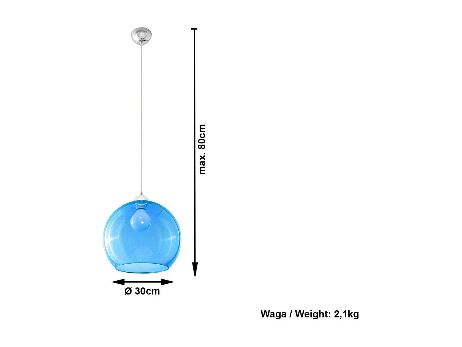 Hanglampen Ball Minimalistisch Van  - 1 Lichtbronnen - L.30 X H.120 Cm - Blauw