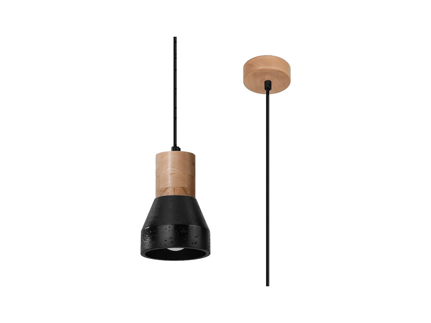 Sollux Lighting Qubic Dome Suspension Plafonnier Béton Noir, Bois Naturel
