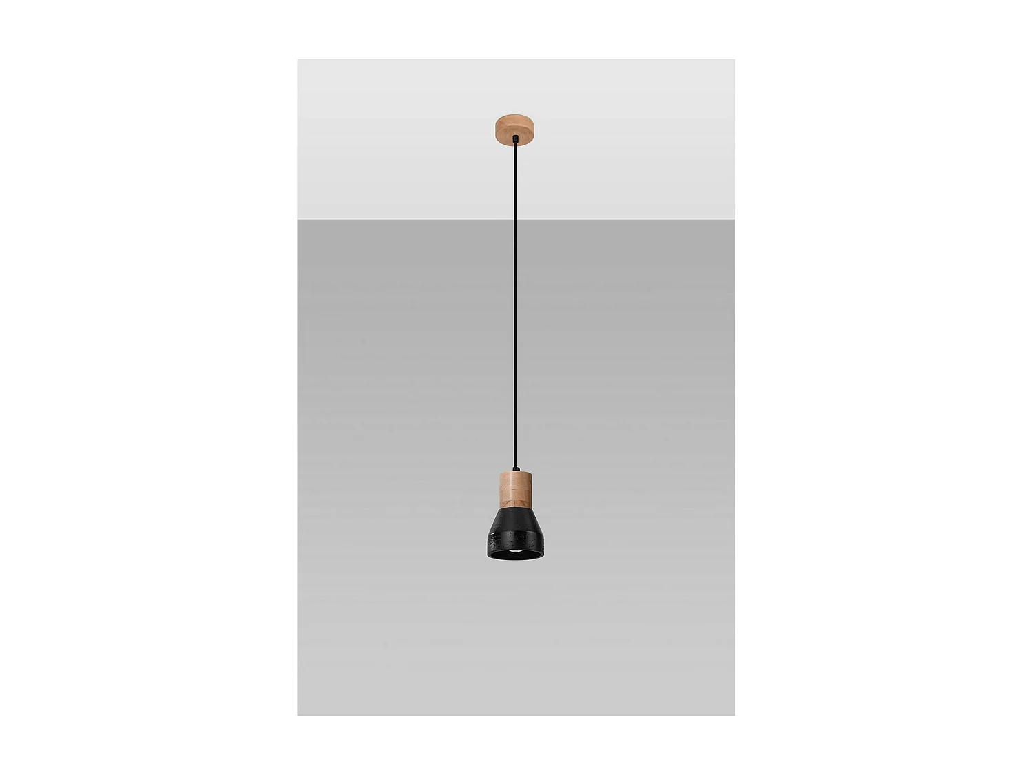 Sollux Lighting Qubic Dome Suspension Plafonnier Béton Noir, Bois Naturel