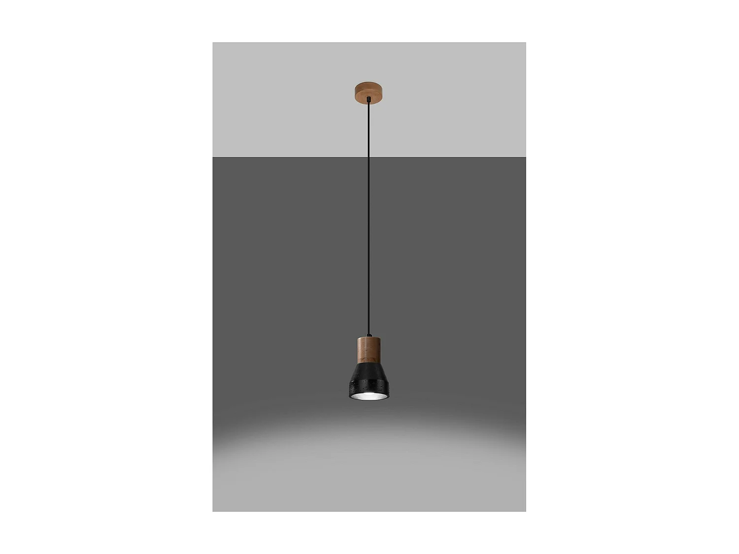 Sollux Lighting Qubic Dome Suspension Plafonnier Béton Noir, Bois Naturel