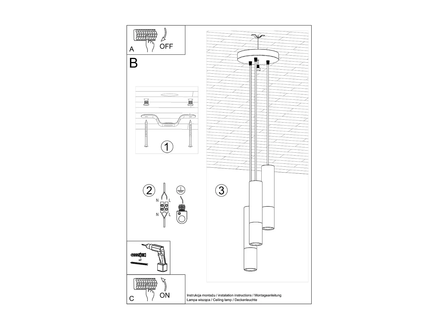 Hanglampen Loopez Modern Van  - 3 Lichtbronnen - L.20 X H.90 Cm - Zwart Goud