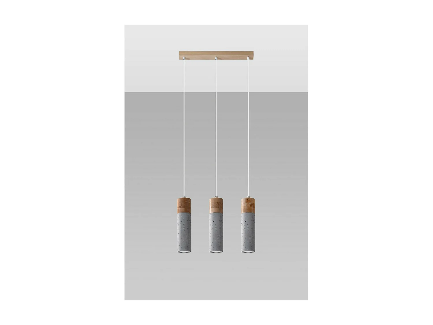 Hanglampen Zane Industrieel Van  - 3 Lichtbronnen - L.45 X H.120 Cm - Grijs/Natuurlijk Hout