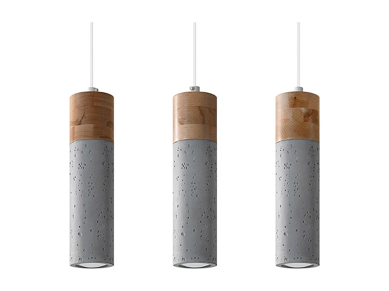 Sollux Lighting Zane Bar Suspension Plafonnier Béton Gris, Bois Naturel, 45cm