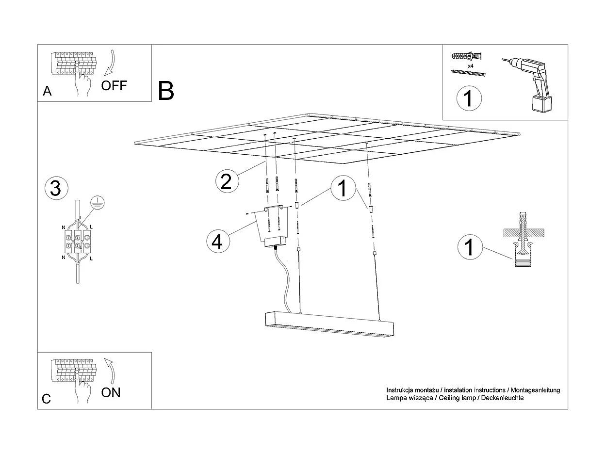 Lampada a sospensione lineare a barra diritta a LED integrata da 145 cm, nera 4000K Lámpara colgante de barra recta lineal LED integrada de 145 cm negro 4000K
