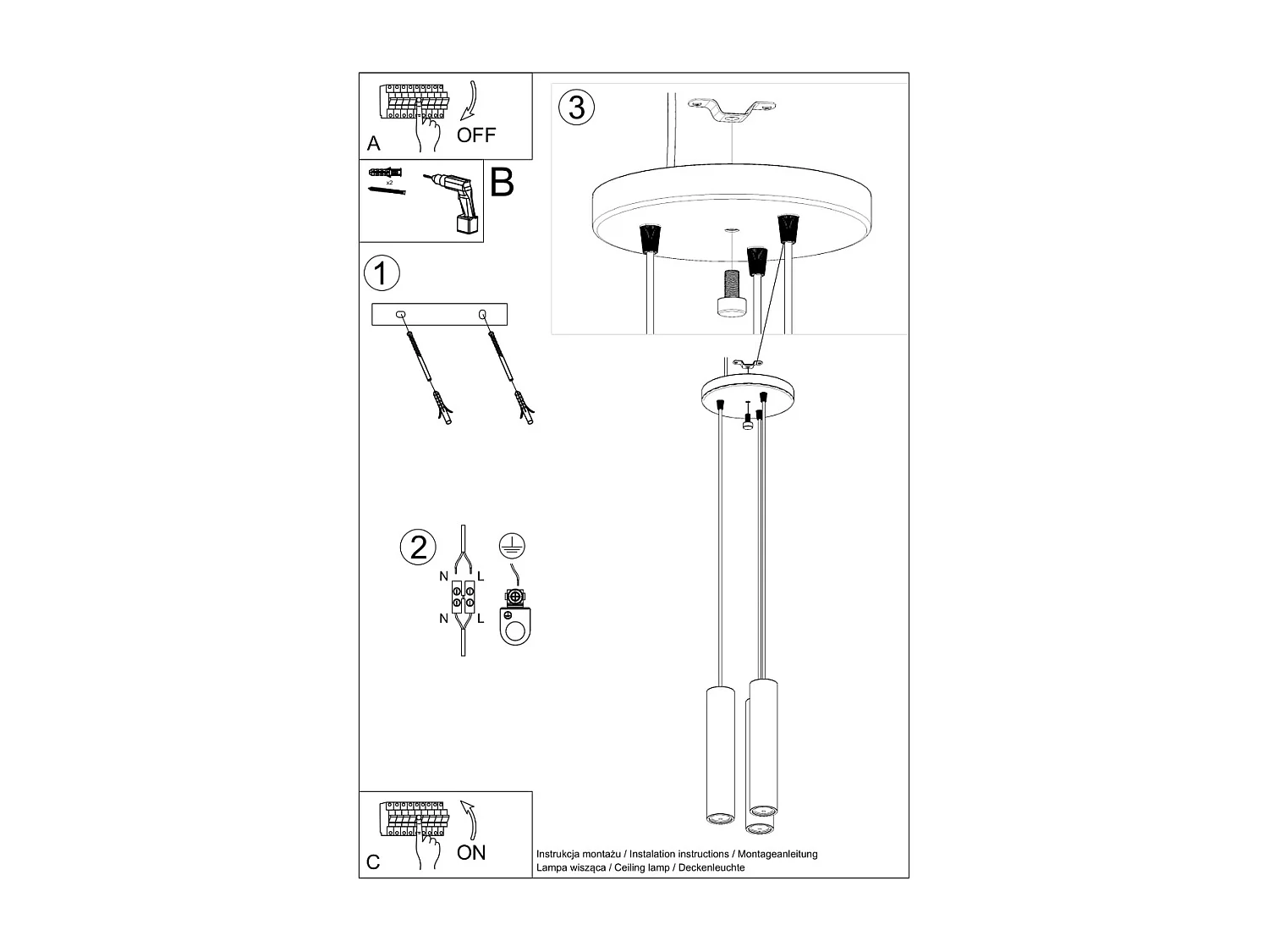 Sollux Lighting Lino Plafonnier suspendu Cluster, bois naturel, 3x GU10