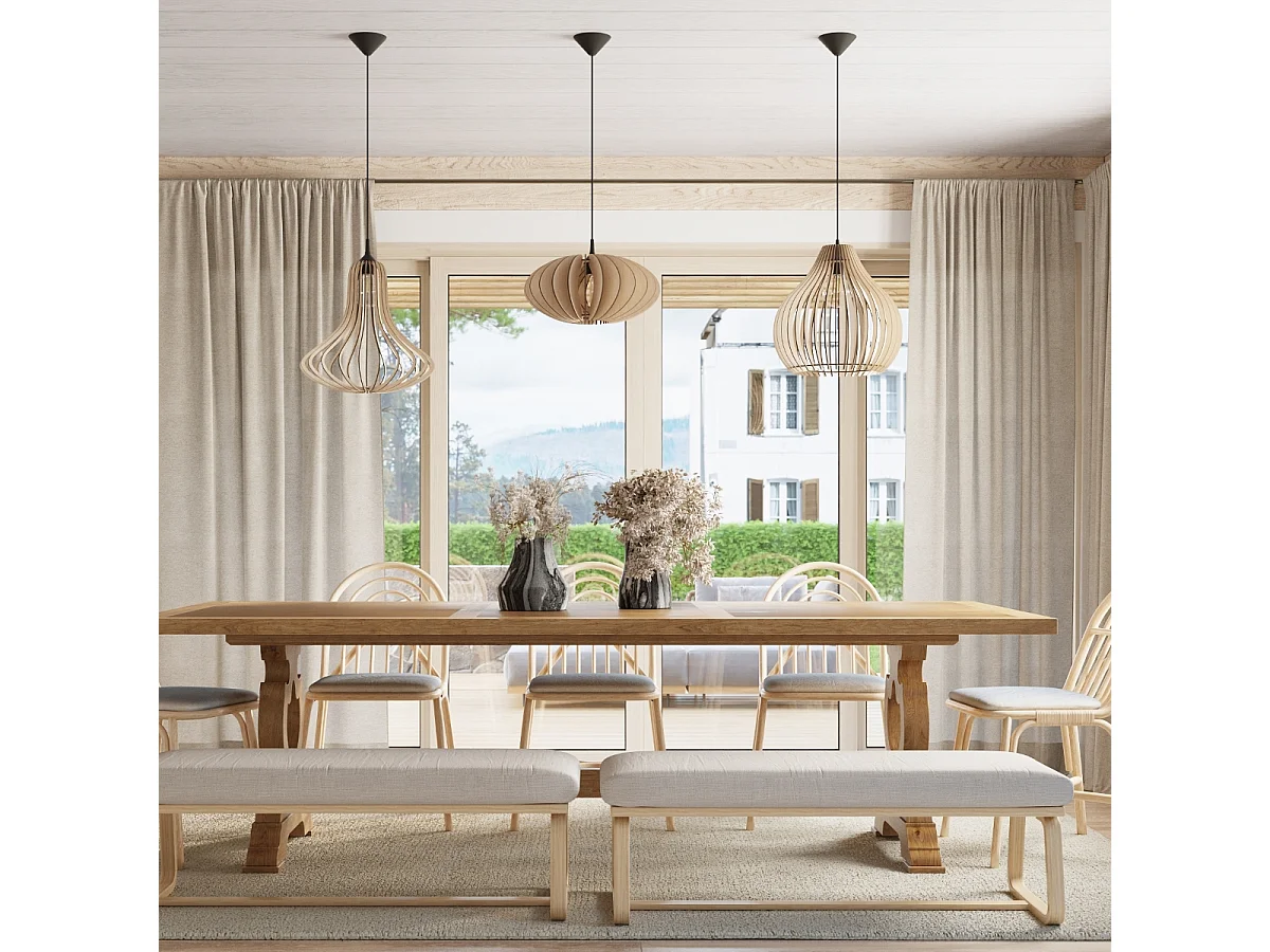 Wire Frame Pendelleuchte Natural Wood E27 Drahtrahmen Pendelleuchte Naturholz E27