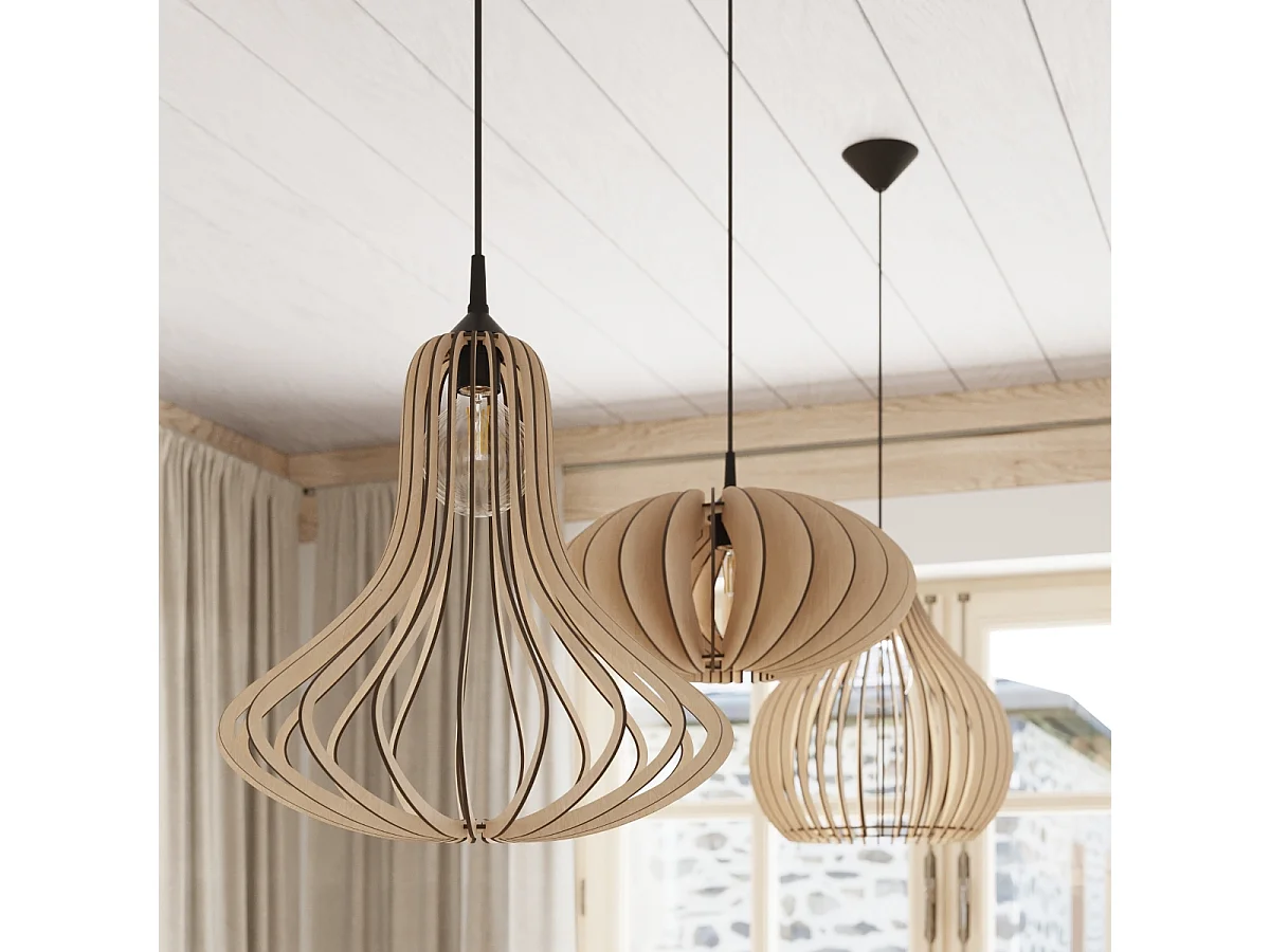 Wire Frame Pendelleuchte Natural Wood E27 Drahtrahmen Pendelleuchte Naturholz E27