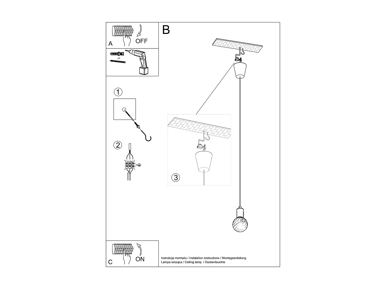 Hanglampen Diego Modern Van  - 1 Lichtbronnen - L.9 X H.90 Cm - Zwart