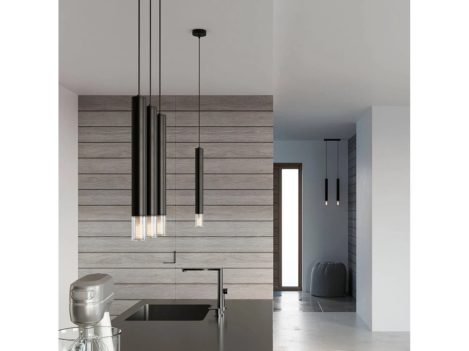 Hanglampen Wezyr Modern Van  - 2 Lichtbronnen - L.30 X H.120 Cm - Zwart