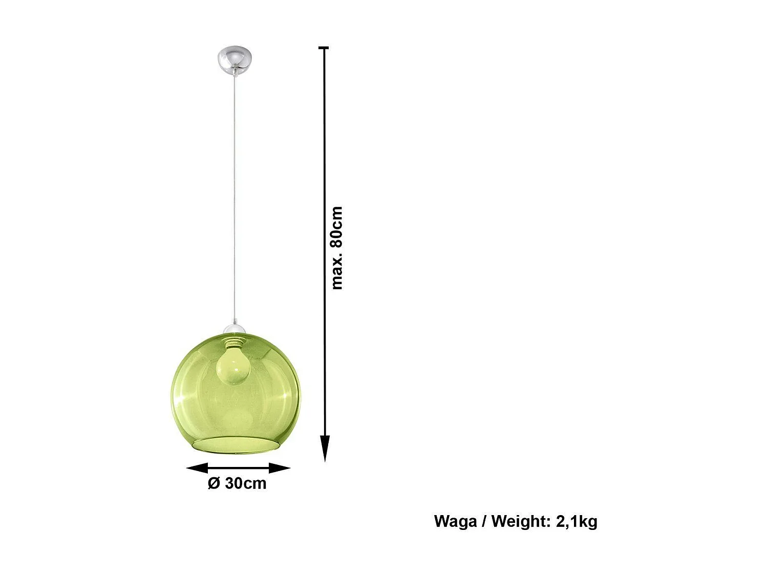 Sollux BALL - Sospensione a soffitto a cupola in vetro 1 luce verde, cromo, E27