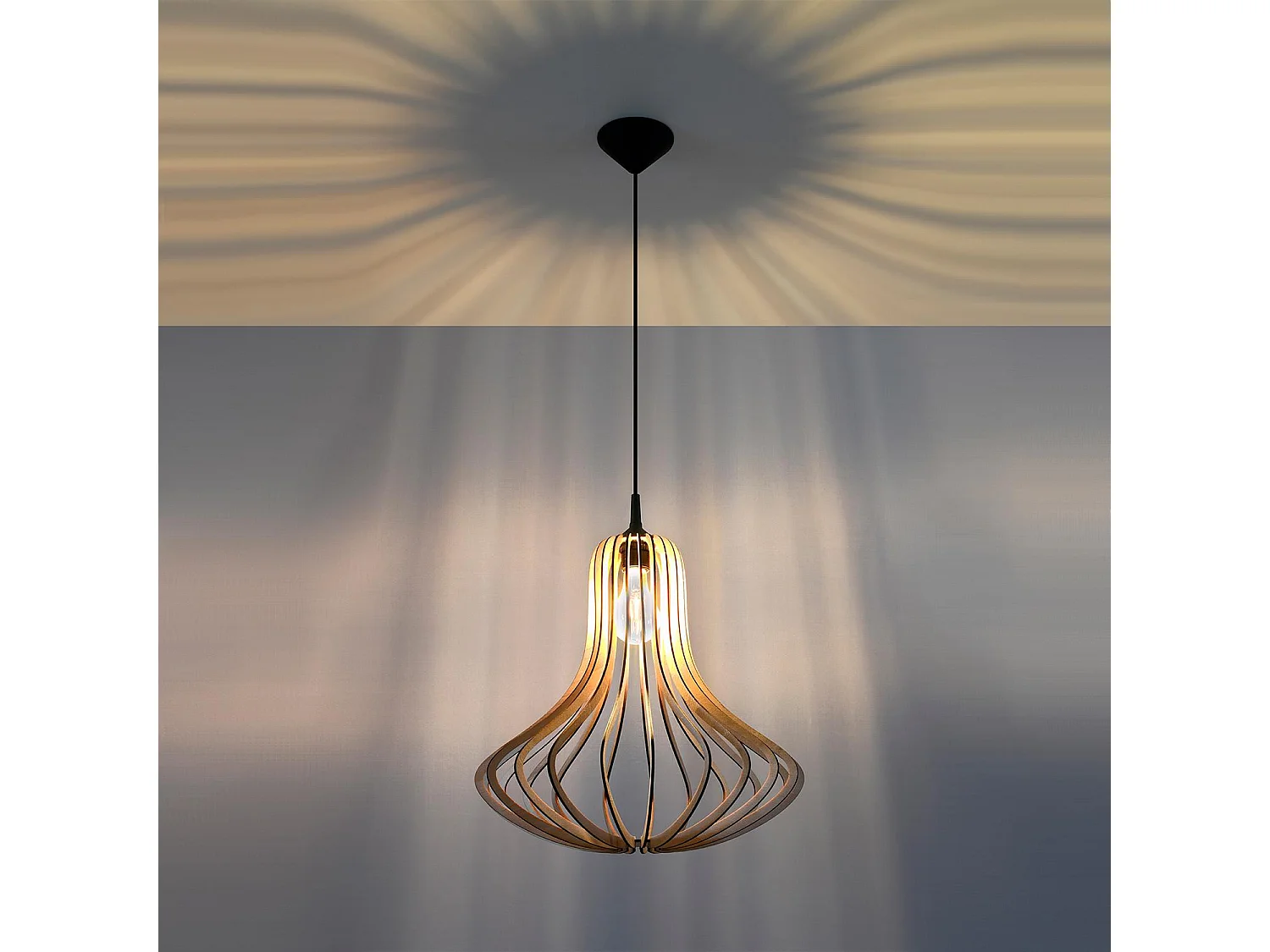 Sollux ELZA Lampe à Suspension Wire Frame Bois Naturel E27