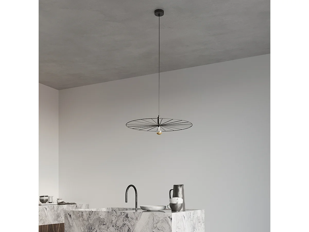 Lampes Suspendues Sirkel Moderne En Acier - 1 Sources Lumineuses - L.30 X H.150 Cm - Noir