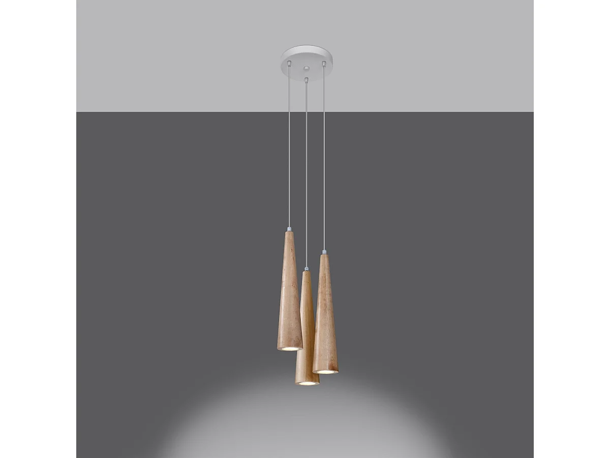 Hanglampen Sula Scandinavisch Van  - 3 Lichtbronnen - L.20 X H.120 Cm - Natuurlijk Hout