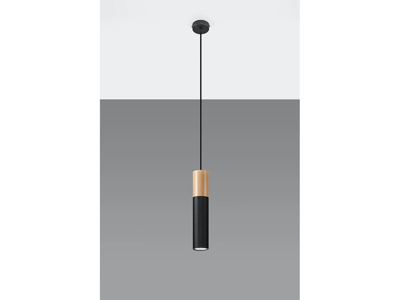 Hanglampen Pablo Modern Van  - 1 Lichtbronnen - L.8 X H.105 Cm - Natuurlijk Hout/Zwart