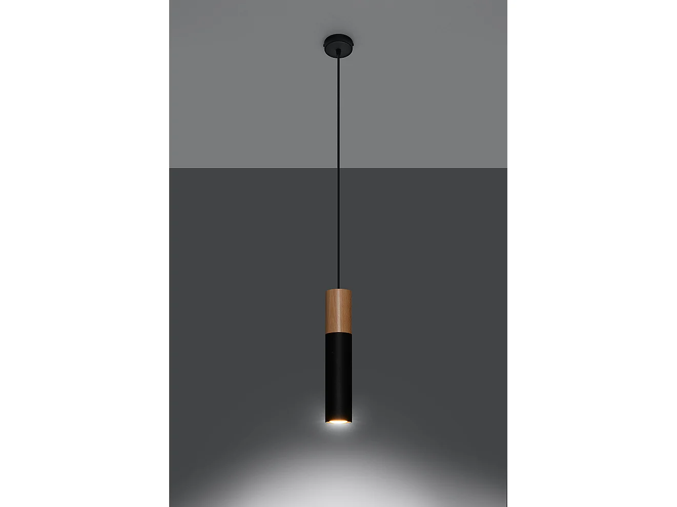 Hanglampen Pablo Modern Van  - 1 Lichtbronnen - L.8 X H.105 Cm - Natuurlijk Hout/Zwart