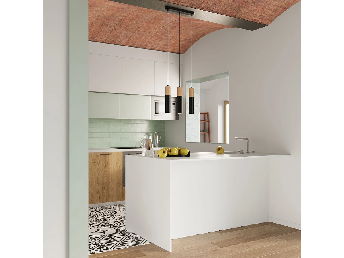 Hanglampen Pablo Modern Van  - 1 Lichtbronnen - L.8 X H.105 Cm - Natuurlijk Hout/Zwart