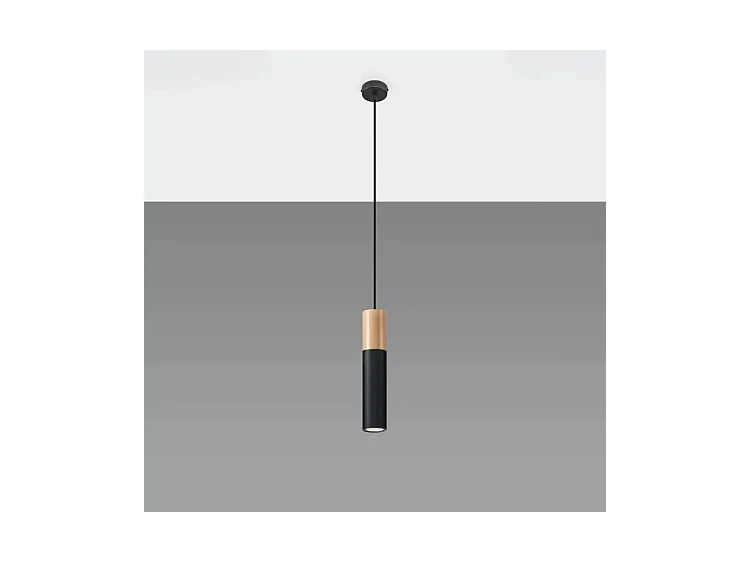 Sollux PABLO Lampe à Suspension Slim 8cm Noir, Bois Naturel GU10