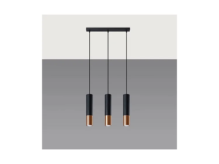 Sollux LOOPEZ Suspension triple noire, cuivre GU10