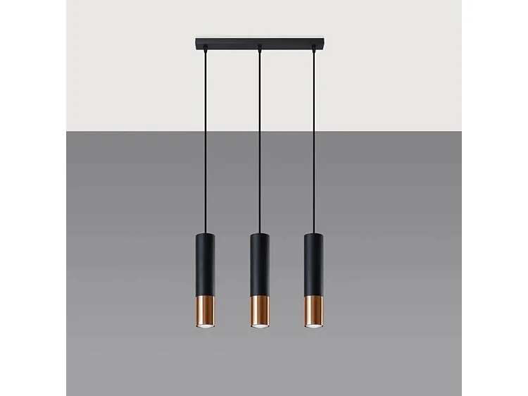 Sollux LOOPEZ Suspension triple noire, cuivre GU10
