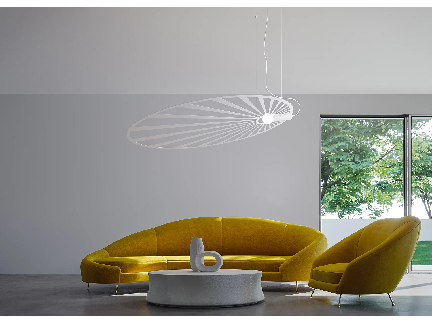 Hanglampen Lehdet Minimalistisch Van  - 1 Lichtbronnen - L.110 X H.150 Cm - Wit