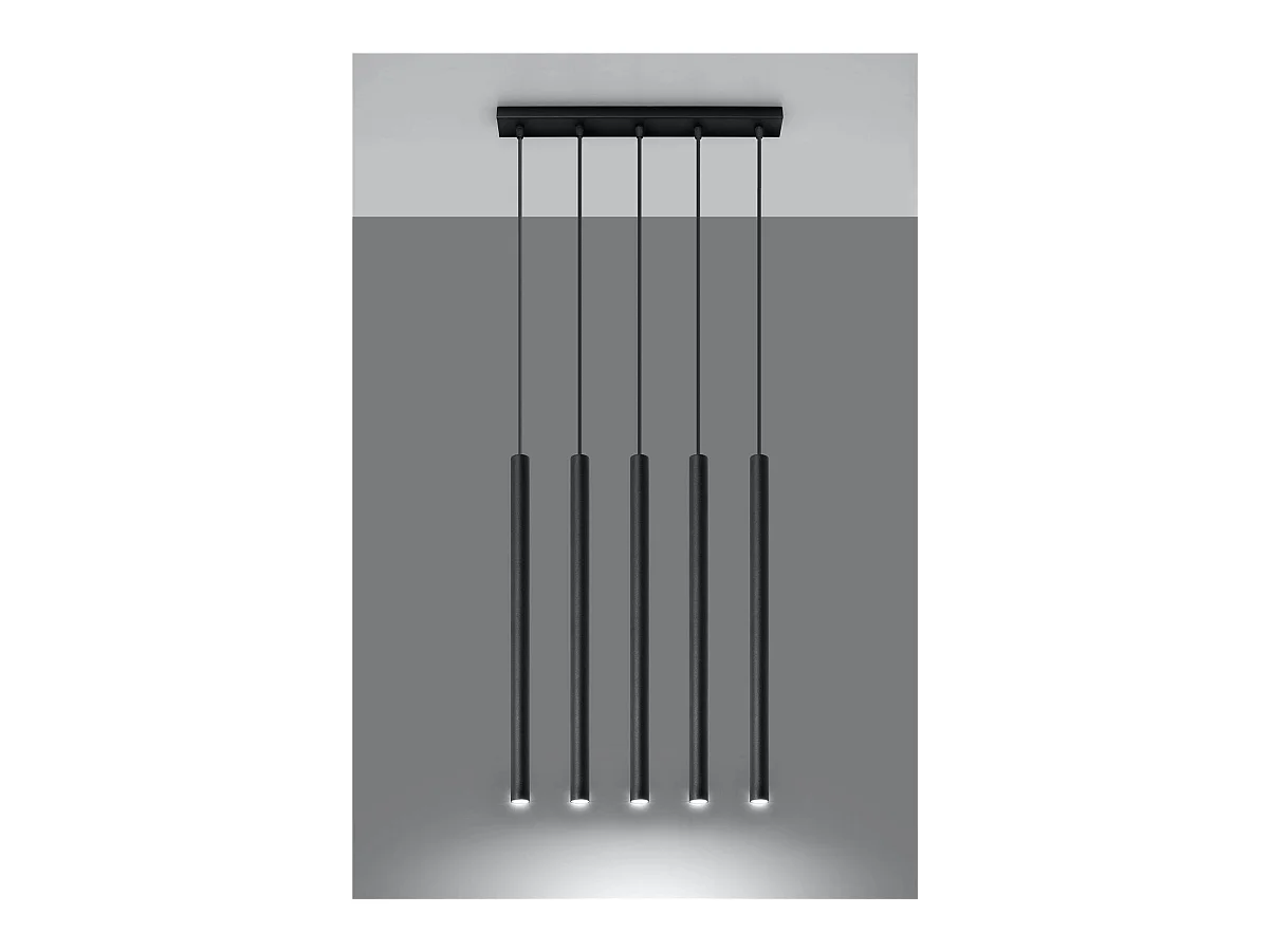 Sollux PASTELO Suspension à 5 ampoules Staight Bar Drop, noir, G9