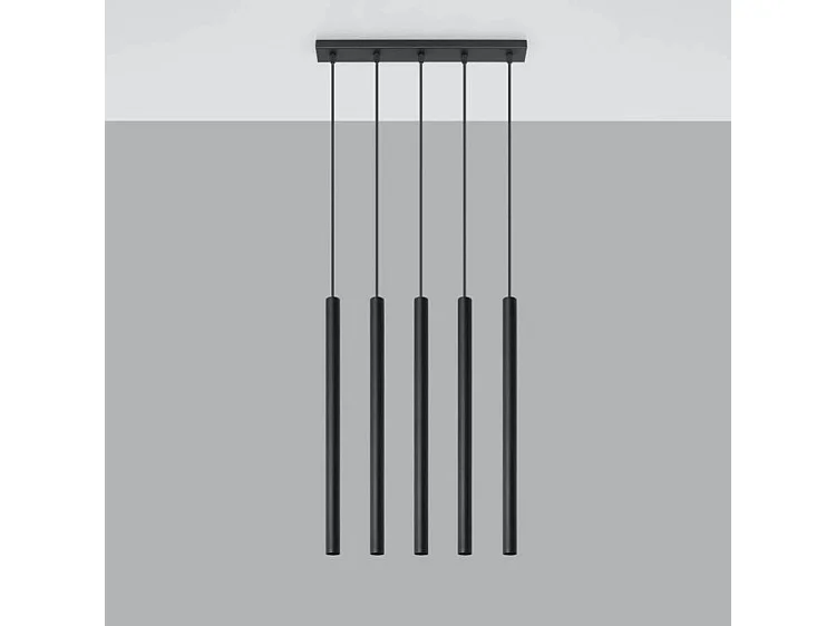 Sollux PASTELO Suspension à 5 ampoules Staight Bar Drop, noir, G9