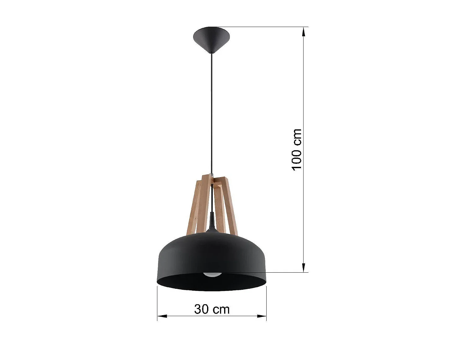 Sollux CASCO Plafonnier à 1 ampoule en forme de dôme noir, bois naturel, E27