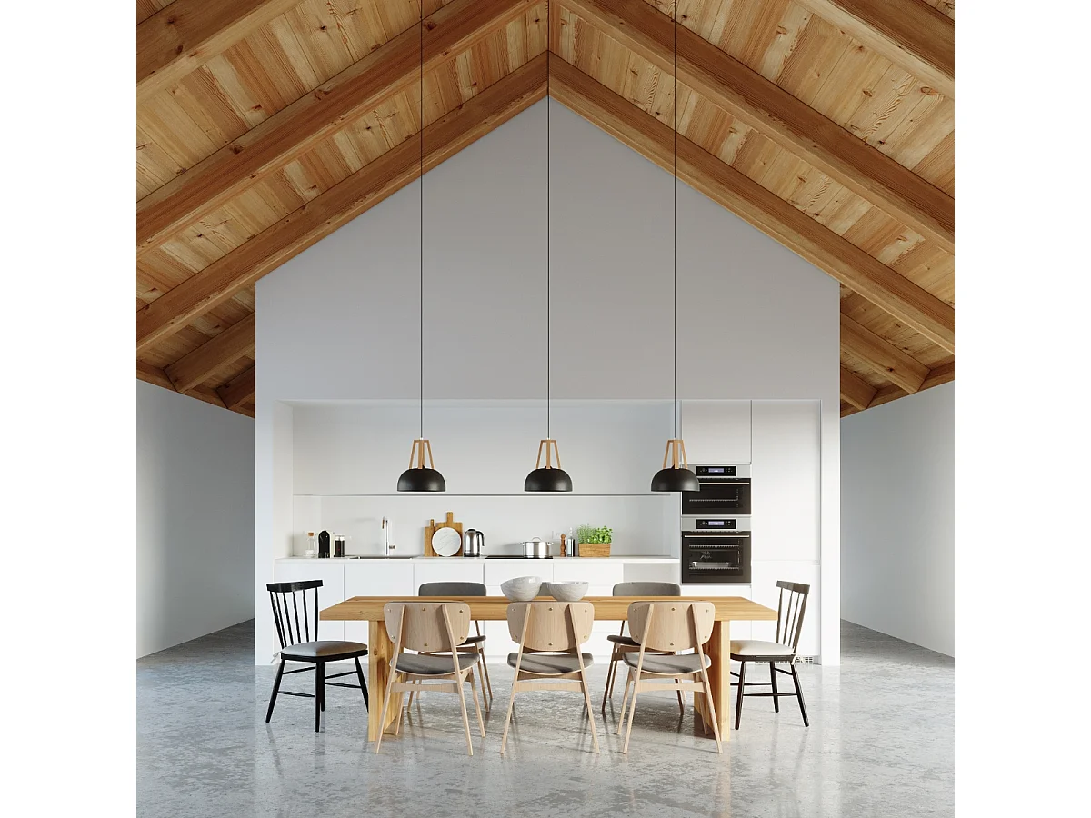 Sollux CASCO Plafonnier à 1 ampoule en forme de dôme noir, bois naturel, E27