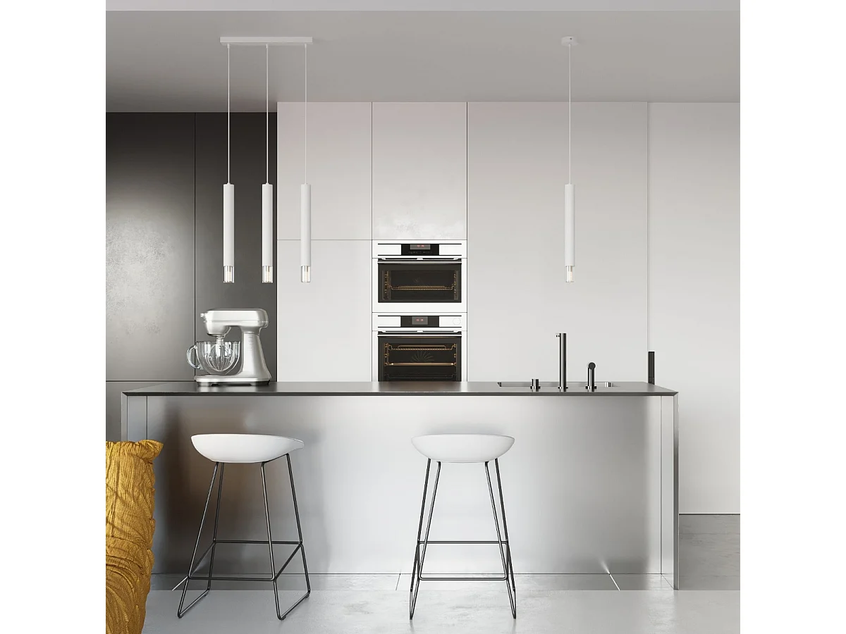 Luminárias Pendentes Wezyr Moderno, Aço/Vidro - 1 Lichtbronnen - L.8 X H.120 Cm - Branco