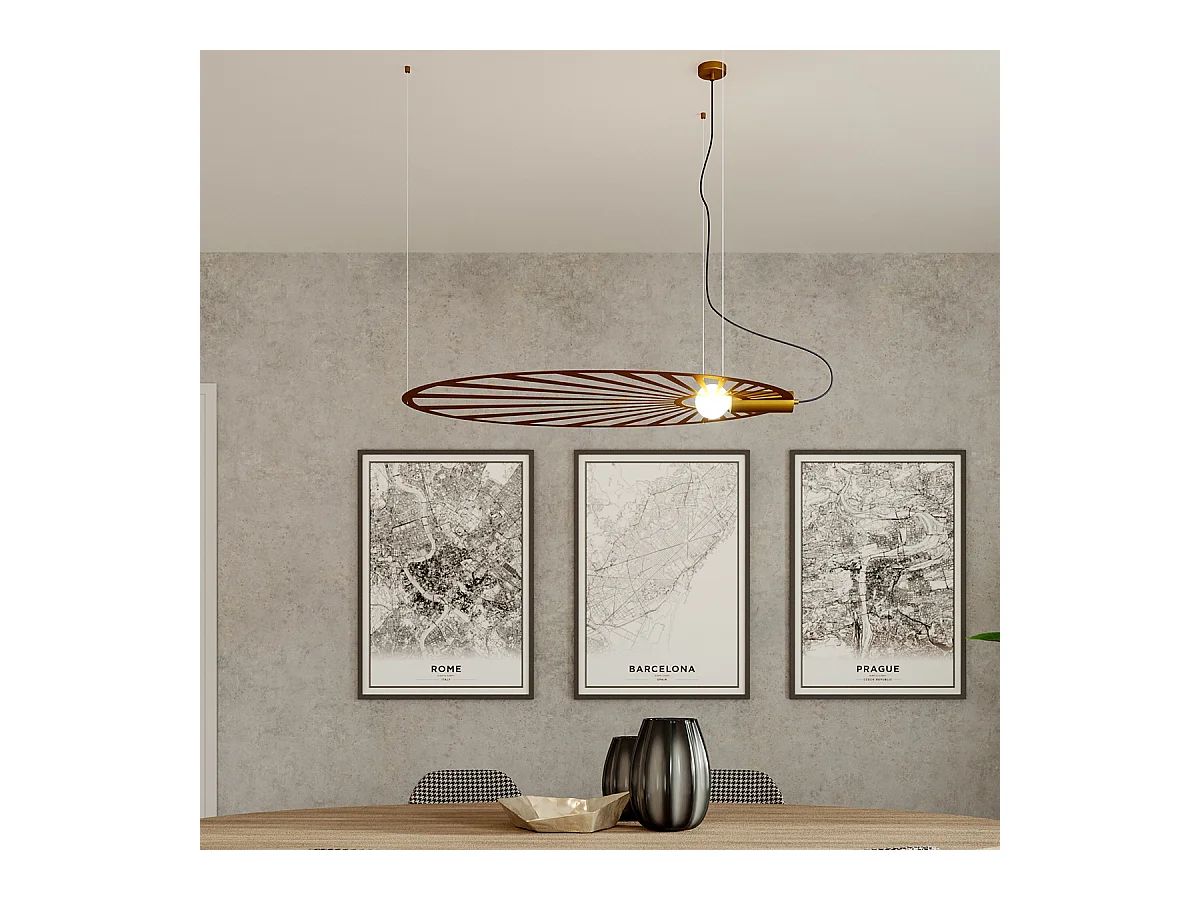 Hanglampen Lehdet Minimalistisch Van  - 1 Lichtbronnen - L.110 X H.150 Cm - Gouden