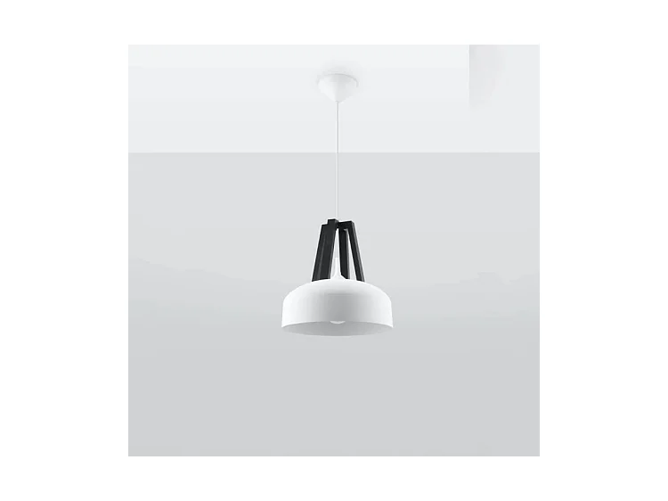 Luminárias Pendentes Casco Moderno, Aço/Madeira - 1 Lichtbronnen - L.30 X H.85 Cm - Branco Preto