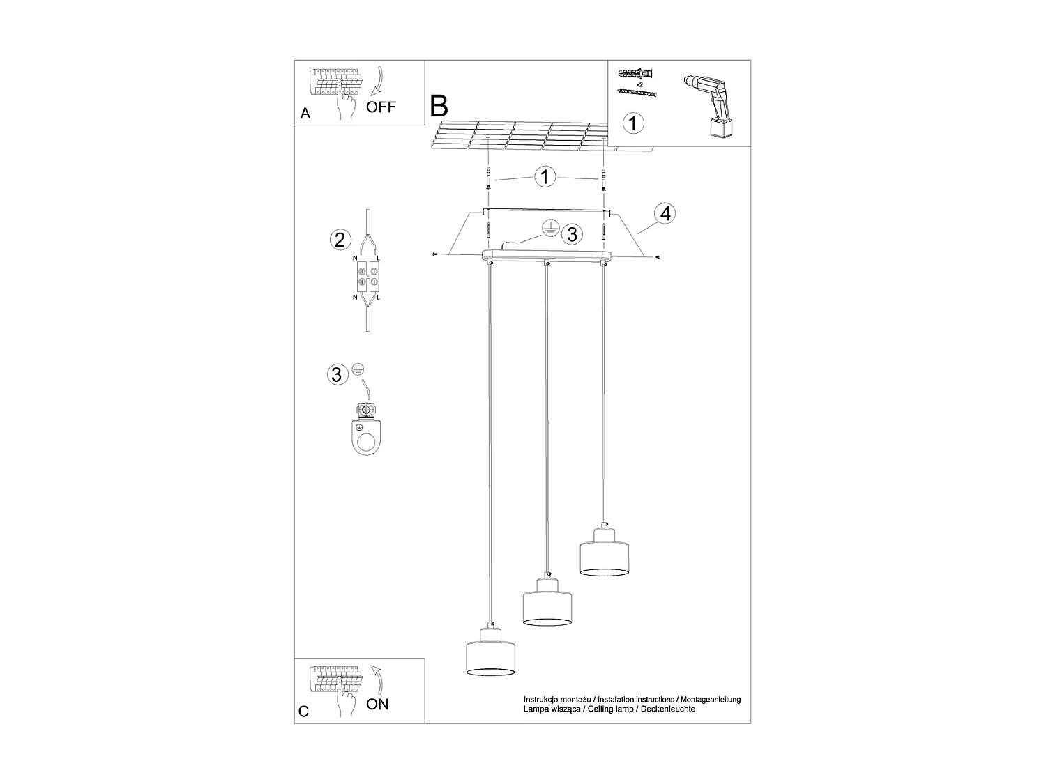 Sollux Savar Plafonnier Suspension Bar Noir
